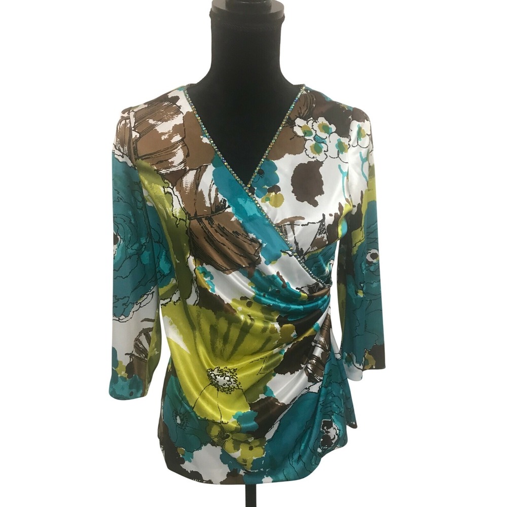 Alex Evenings Petite PS Elegant Blouse Studded Trim Neckline‎ Dressy Top